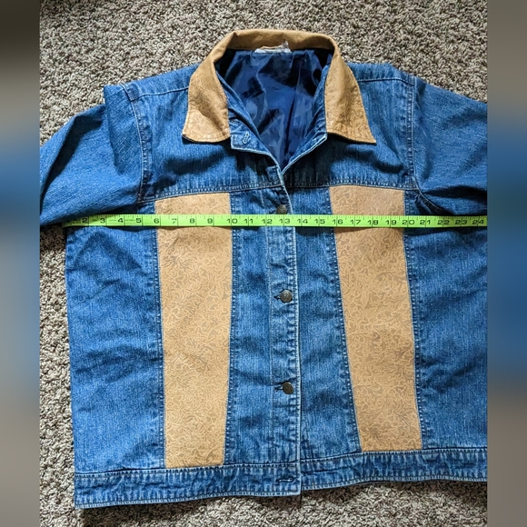 Denim & Embossed Leather Jacket - Picture 2 of 10